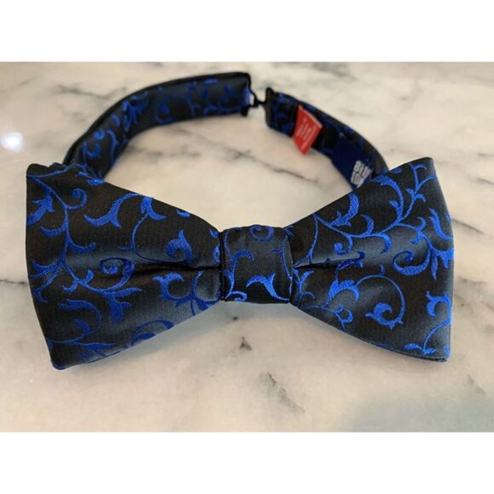 Billy London Blue Black Filigree Pretied Adjustable Bow‎ Tie